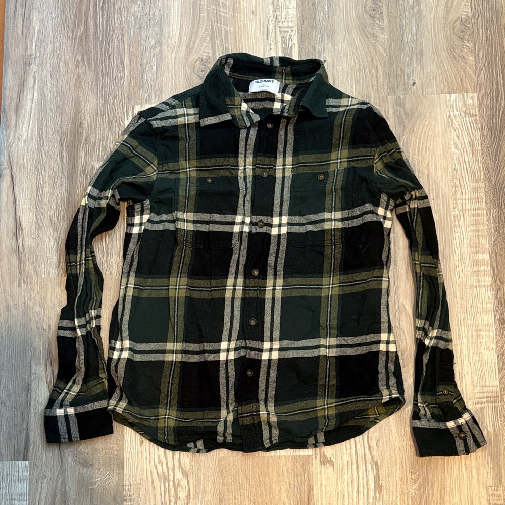 Old Navy Men's Green and Yellow Plaid Shirt